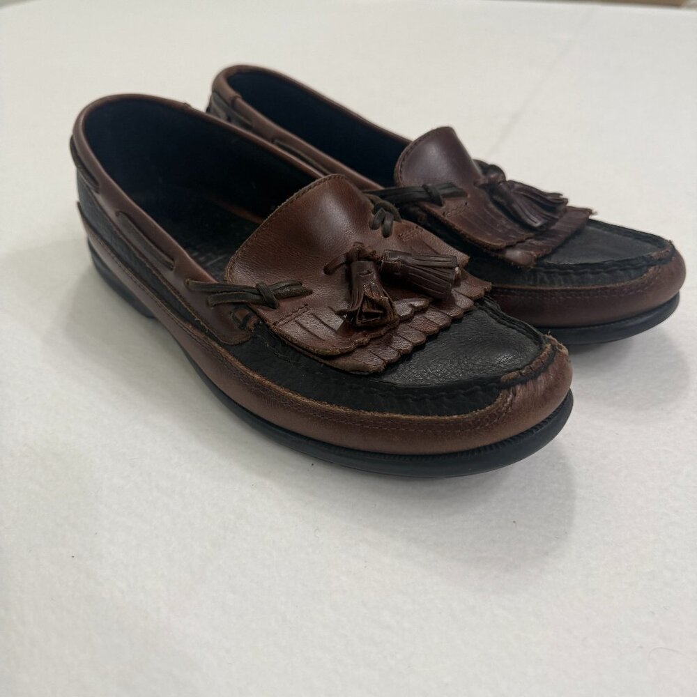 Sperry Top-Sider Black Brown Leather Kiltie Tassel Boat Loafer Men 9.5M